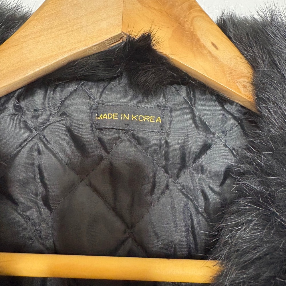 Vintage Black Faux Fur Jacket Quilted Lining Double Button Coat Korea Womens M - Picture 5 of 9